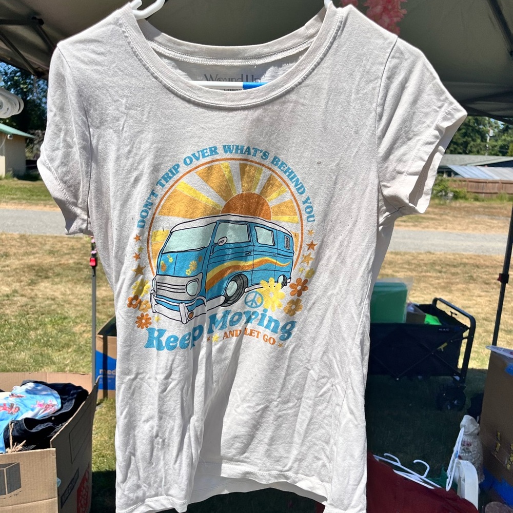 Wound Up White Tee with Blue Graphic